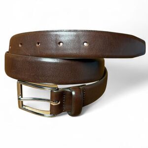 VTG J.Crew Brown Italian Leather Dress Belt Brass Hardware Size 34 Made in USA